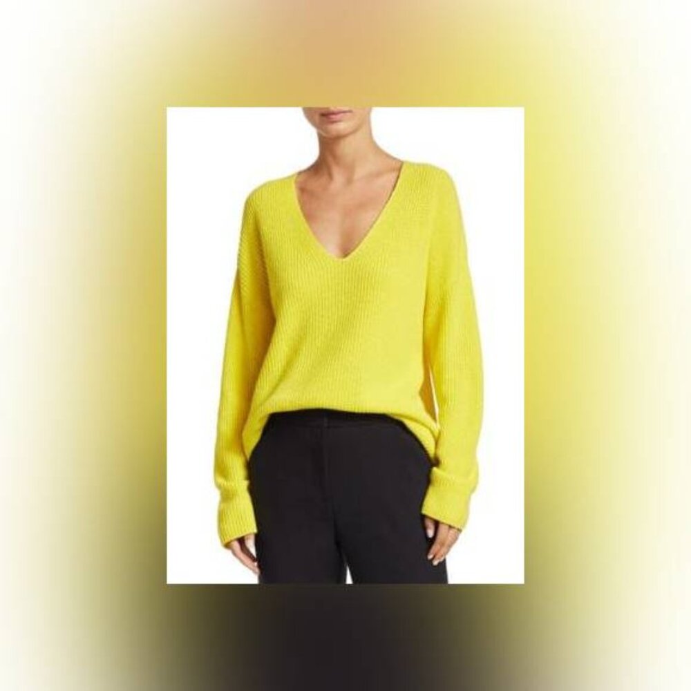 A.L.C. Sierra Lemon Wool Blend V-Neck Ribbed Sweater